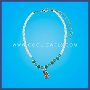 COLOR BEADED & CRYSTAL ANKLET WITH CHARM