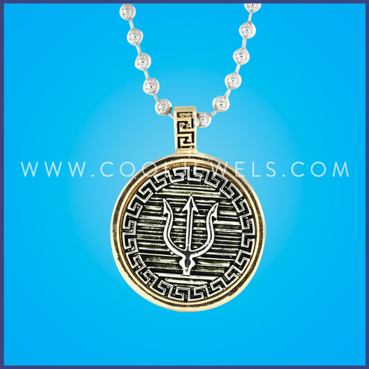 BALL CHAIN NECKLACE WITH ROUND TRIDENT PENDANT