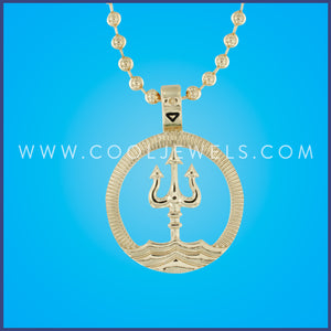 BALL CHAIN NECKLACE WITH GOLD ROUND TRIDENT PENDANT