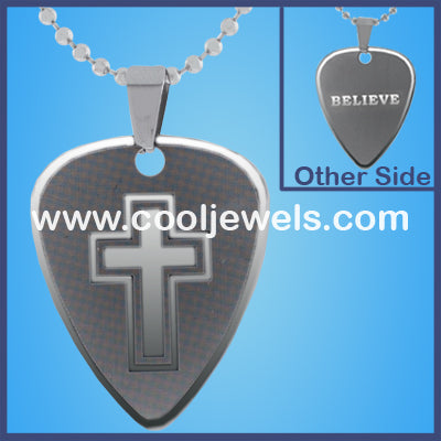 Stainless Steel Cross Guitar Pick Necklaces