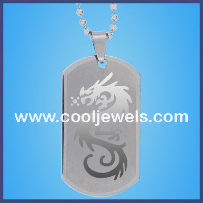 Stainless Steel Dragon Dog Tag Necklaces