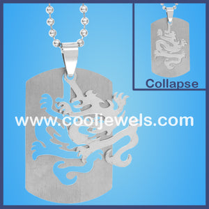 Stainless Steel Dragon Dog Tag Necklaces