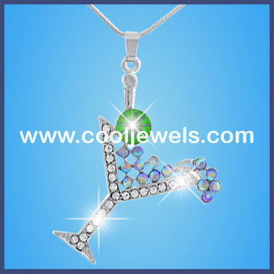 Rhinestone Martini Glass Necklace