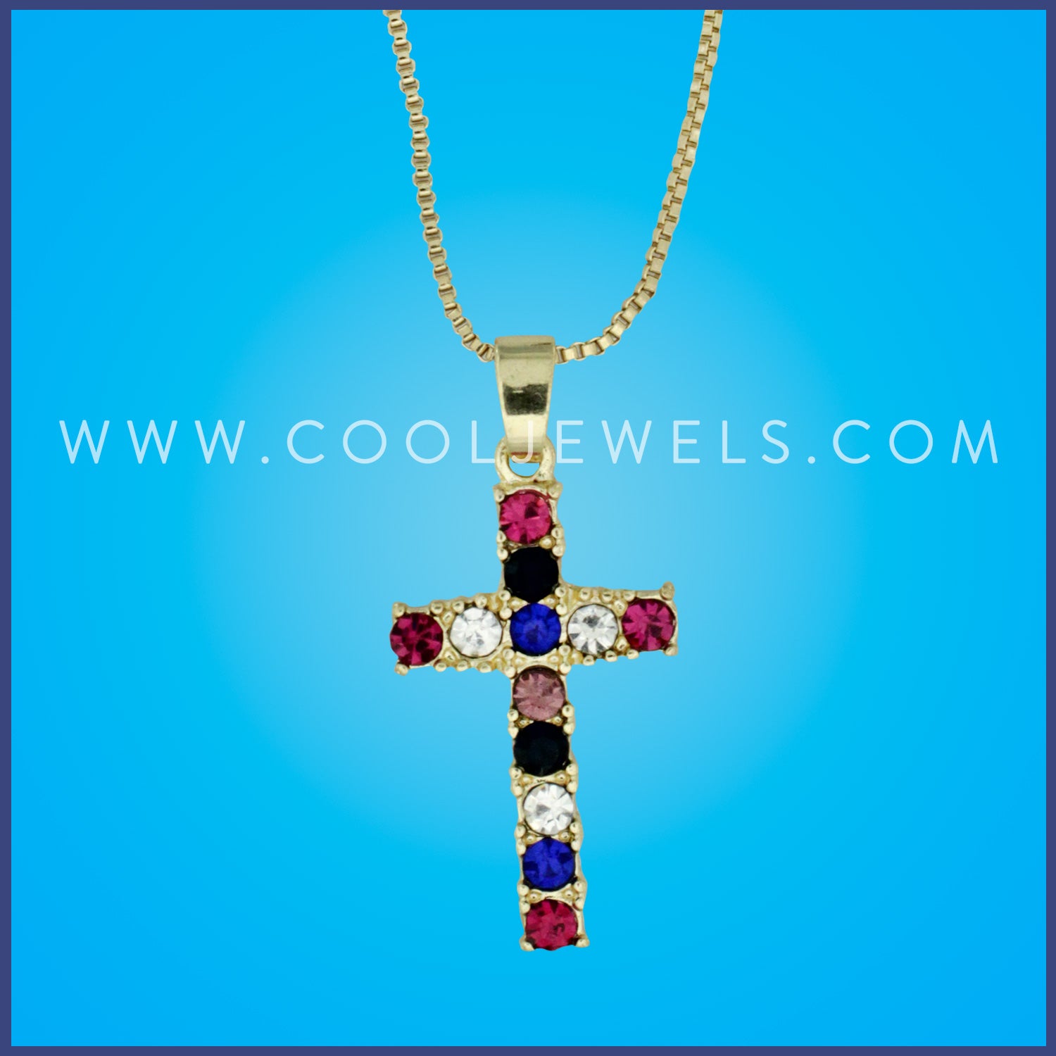 GOLD CHAIN NECKLACE WITH RHINESTONE CROSS