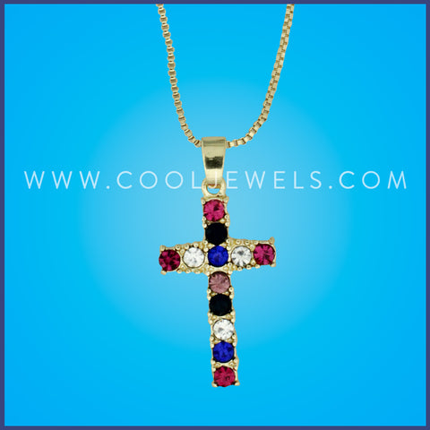 GOLD CHAIN NECKLACE WITH RHINESTONE CROSS
