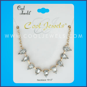 GOLD LINK CHAIN NECKLACE WITH TEAR DROP RHINESTONES
