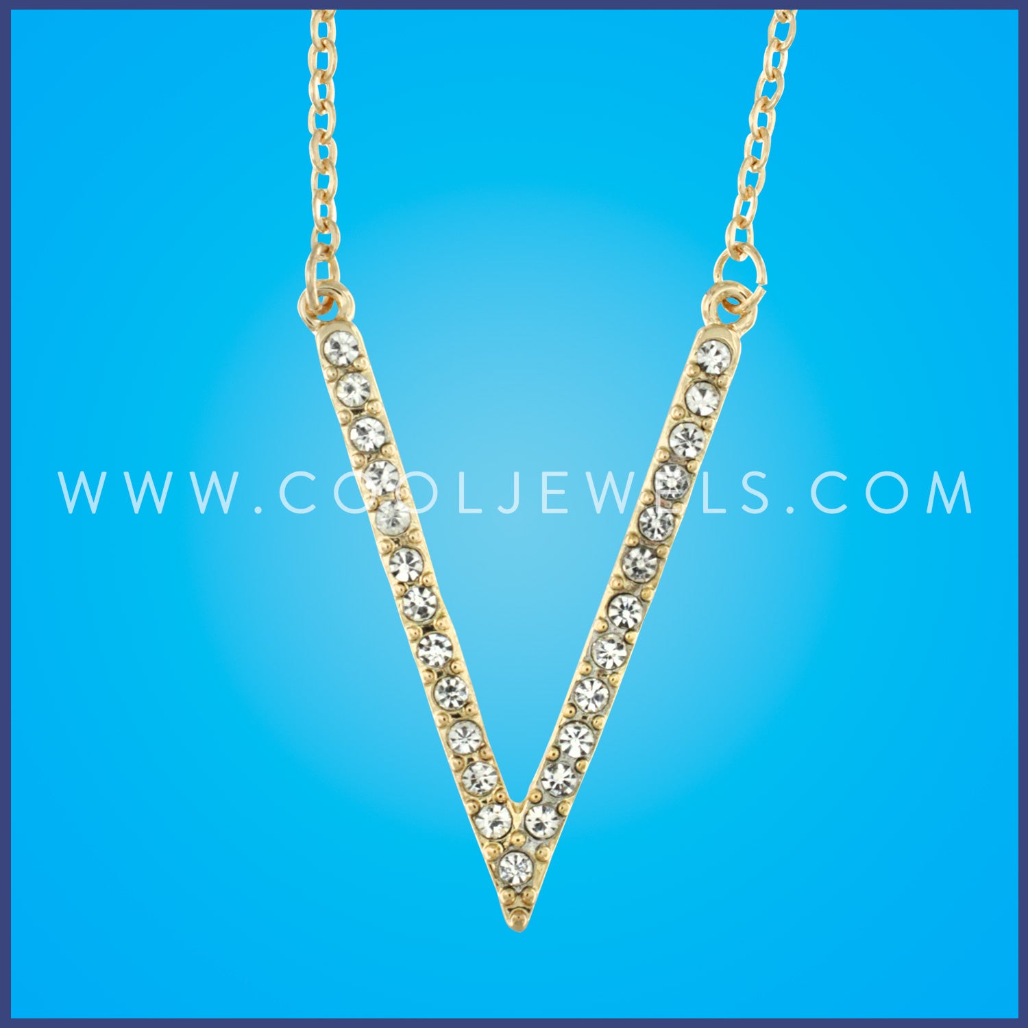 LINK CHAIN NECKLACES WITH V-SHAPE RHINESTONE BAR - ASSORTED COLORS