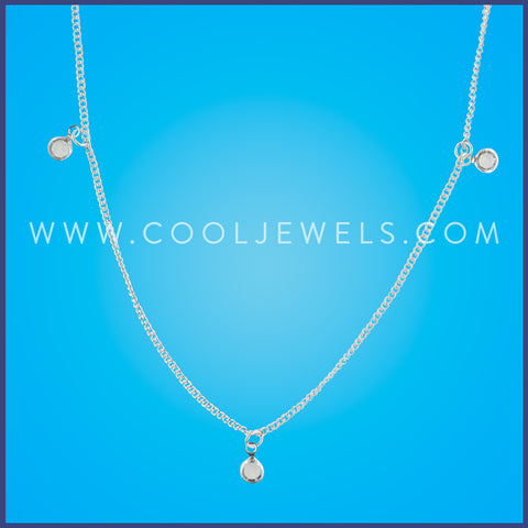 SILVER CHAIN NECKLACE WITH RHINESTONE DROPS - CARDED