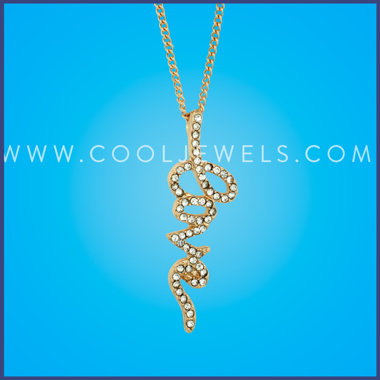 LINK CHAIN NECKLACE WITH RHINESTONE "L-O-V-E" - CARDED