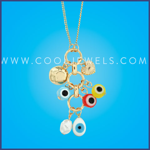 CHAIN NECKLACE WITH ASSORTED EVIL EYE BEADS - CARDED