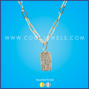 CHAIN NECKLACE WITH RECTANGLE RHINESTONE PENDANT ASSORTED - CARDED