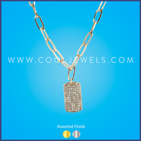 CHAIN NECKLACE WITH RECTANGLE RHINESTONE PENDANT ASSORTED - CARDED