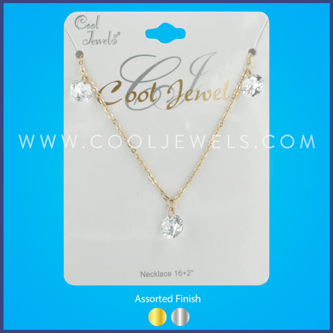 LINK CHAIN NECKLACES WITH RHINESTONE DROPS - CARDED