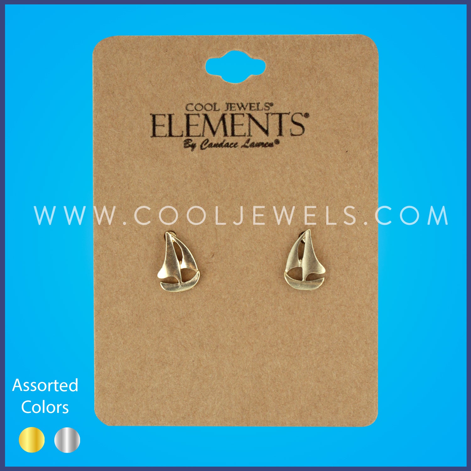 MATTE SAILBOAT POST EARRING ON BLUE NATURAL CHIC EARRING CARD