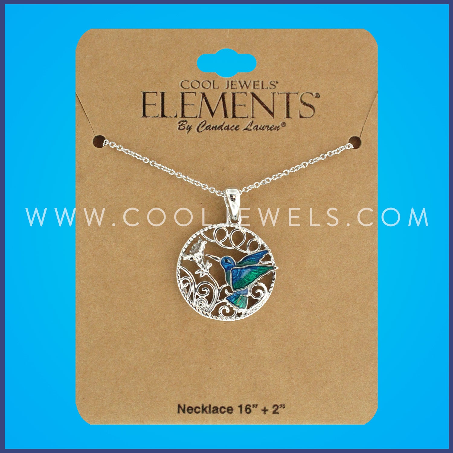 LINK CHAIN NECKLACE WITH ROUND HUMMINGBIRD PENDANT - CARDED