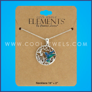 LINK CHAIN NECKLACE WITH ROUND HUMMINGBIRD PENDANT - CARDED