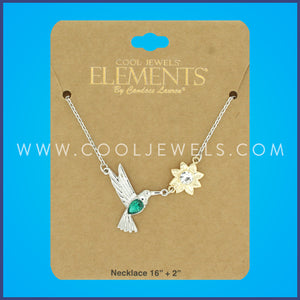LINK CHAIN NECKLACE WITH HUMMINGBIRD & FLOWER PENDANT - CARDED