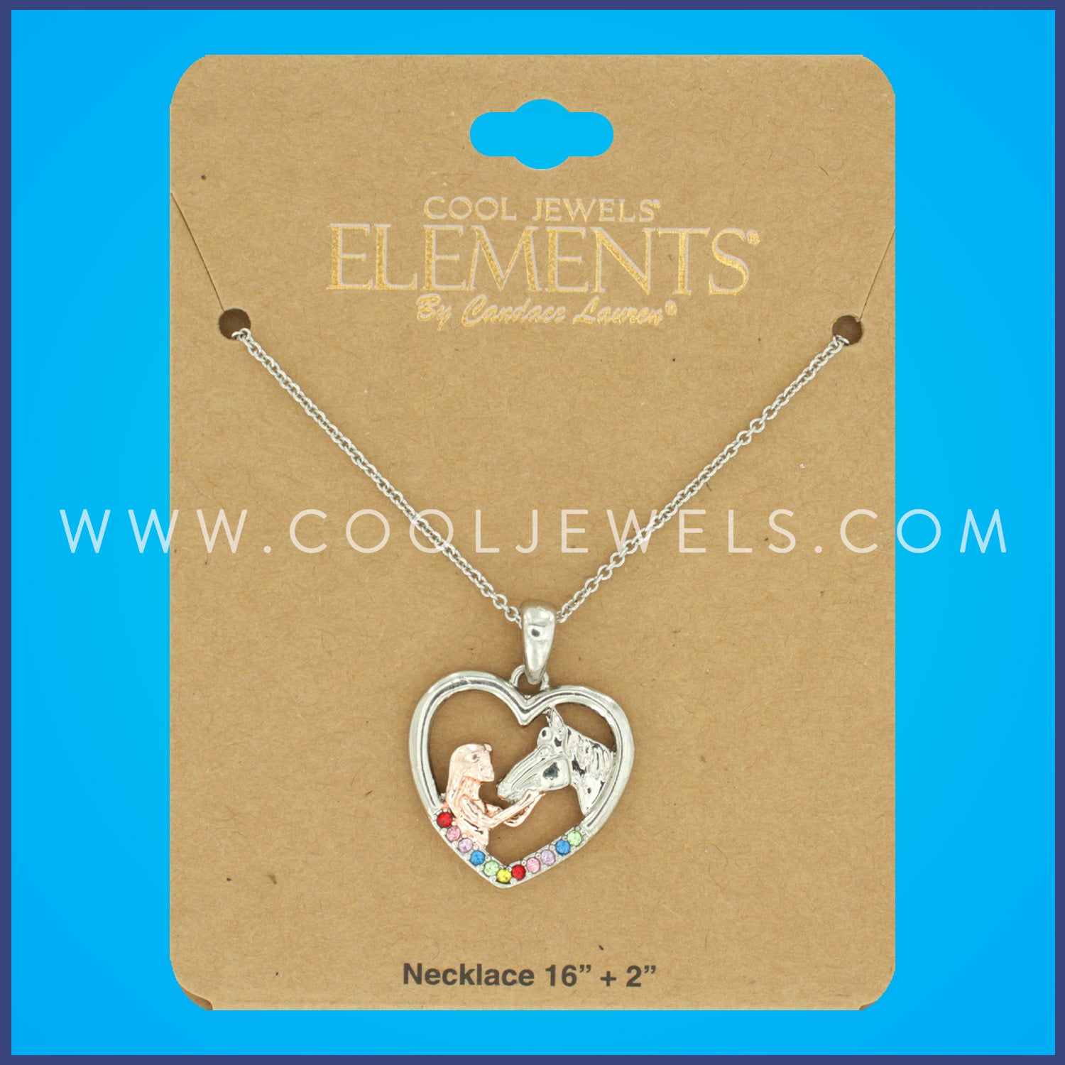 LINK CHAIN NECKLACE WITH HEART-SHAPED PENDANT WITH GIRL & HORSE - CARDED