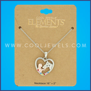 LINK CHAIN NECKLACE WITH HEART-SHAPED PENDANT WITH GIRL & HORSE - CARDED