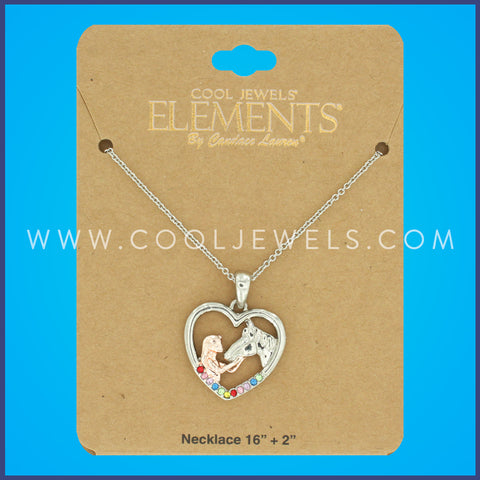 LINK CHAIN NECKLACE WITH HEART-SHAPED PENDANT WITH GIRL & HORSE - CARDED