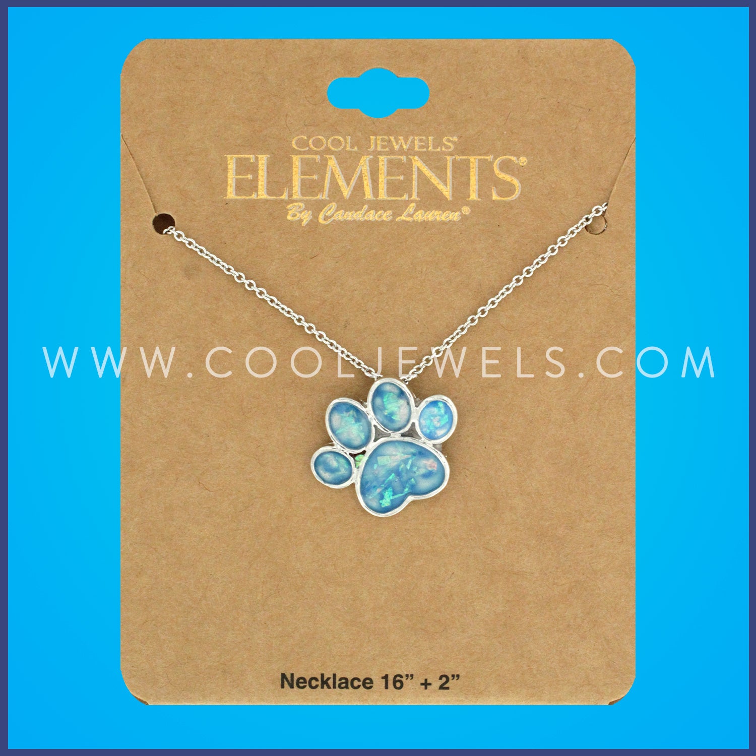 LINK CHAIN NECKLACE WITH IRIDESCENT DOG PAW PENDANT - CARDED