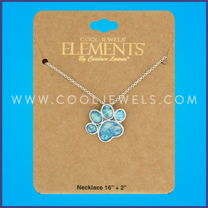 LINK CHAIN NECKLACE WITH IRIDESCENT DOG PAW PENDANT - CARDED