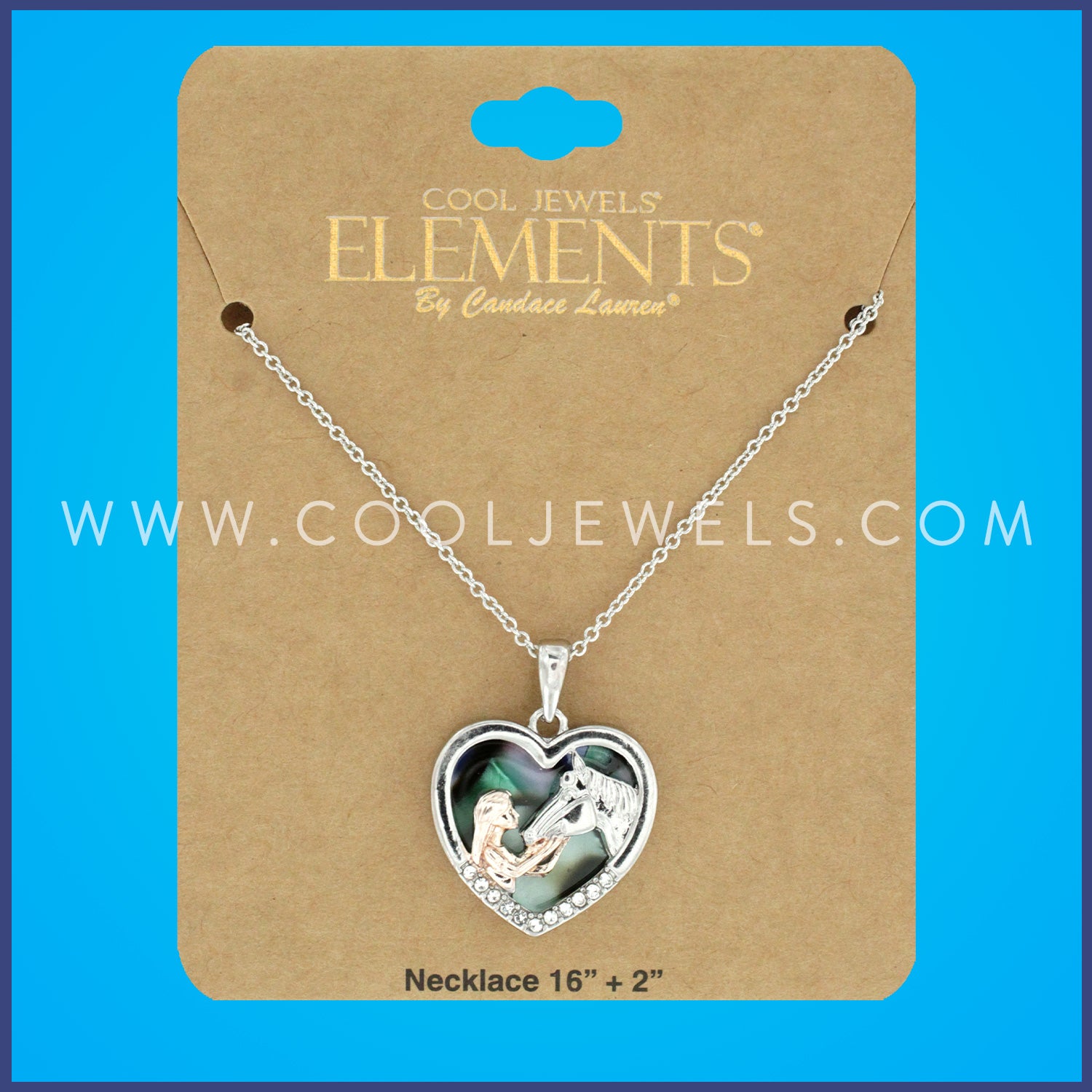 LINK CHAIN NECKLACE WITH HEART-SHAPED PENDANT WITH GIRL & HORSE - CARDED