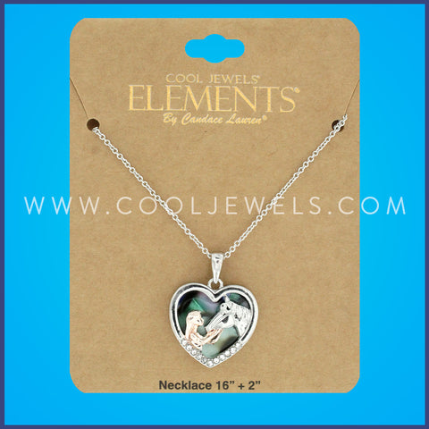 LINK CHAIN NECKLACE WITH HEART-SHAPED PENDANT WITH GIRL & HORSE - CARDED