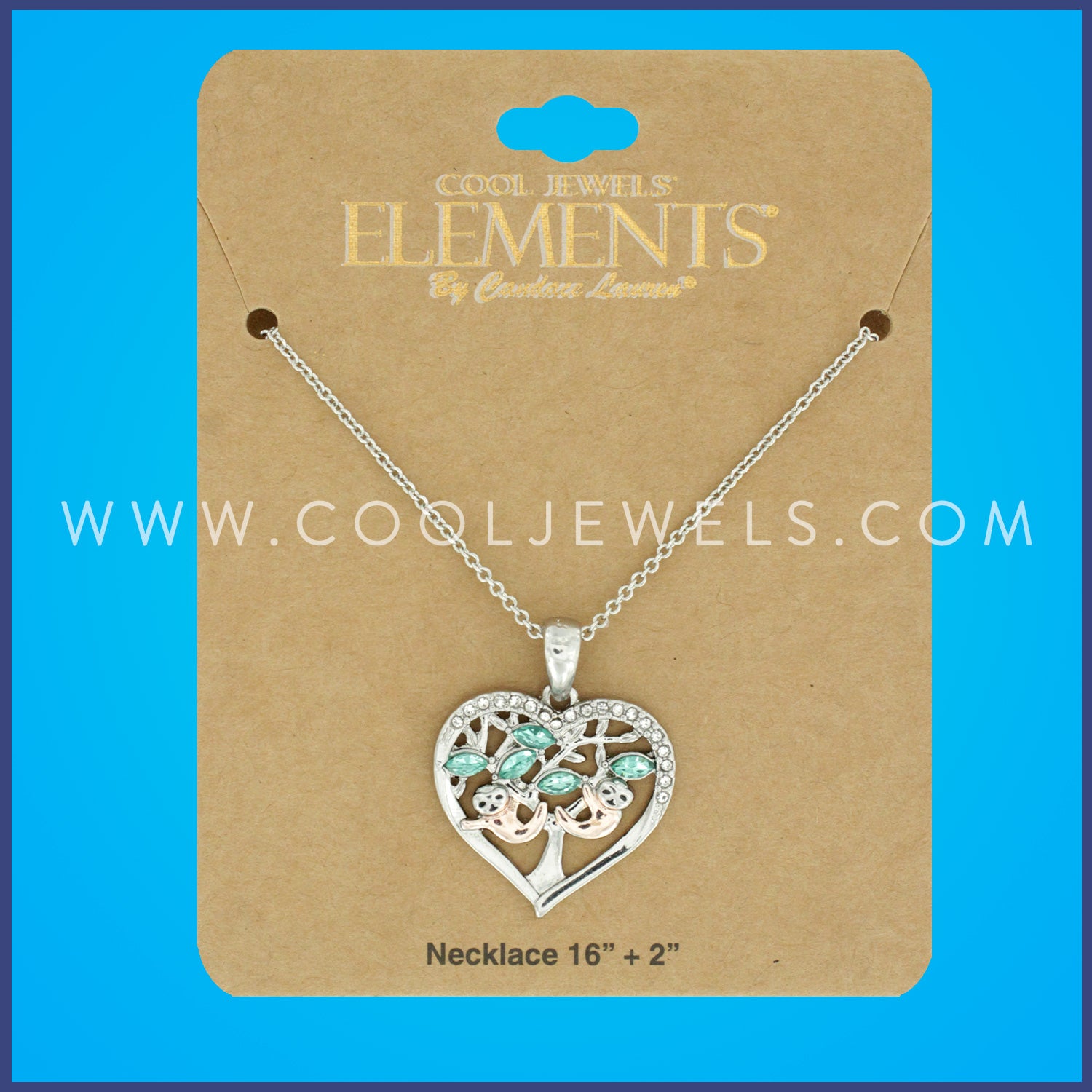 LINK CHAIN NECKLACE WITH HEART-SHAPED TREE PENDANT WITH SLOTHS - CARDED