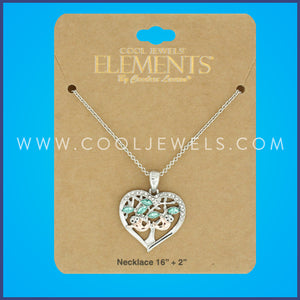 LINK CHAIN NECKLACE WITH HEART-SHAPED TREE PENDANT WITH SLOTHS - CARDED