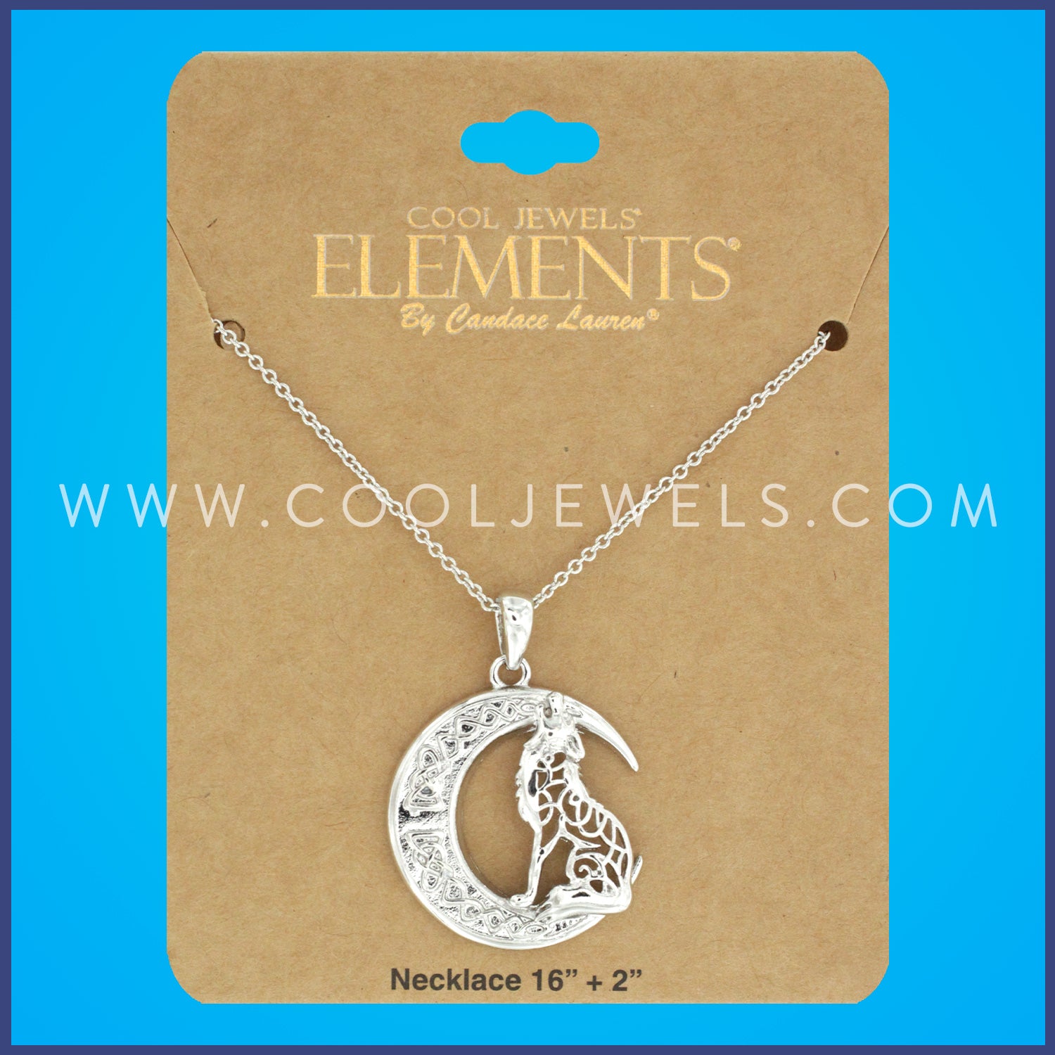LINK CHAIN NECKLACE WITH SILVER MOON & WOLF PENDANT - CARDED