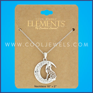 LINK CHAIN NECKLACE WITH SILVER MOON & WOLF PENDANT - CARDED