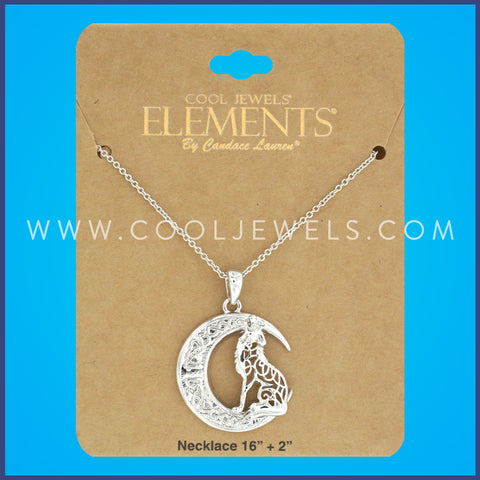 LINK CHAIN NECKLACE WITH SILVER MOON & WOLF PENDANT - CARDED
