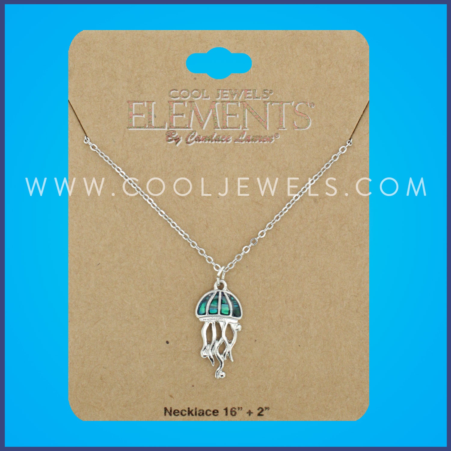 LINK CHAIN NECKLACE WITH PAUA SHELL JELLY FISH PENDANT - CARDED