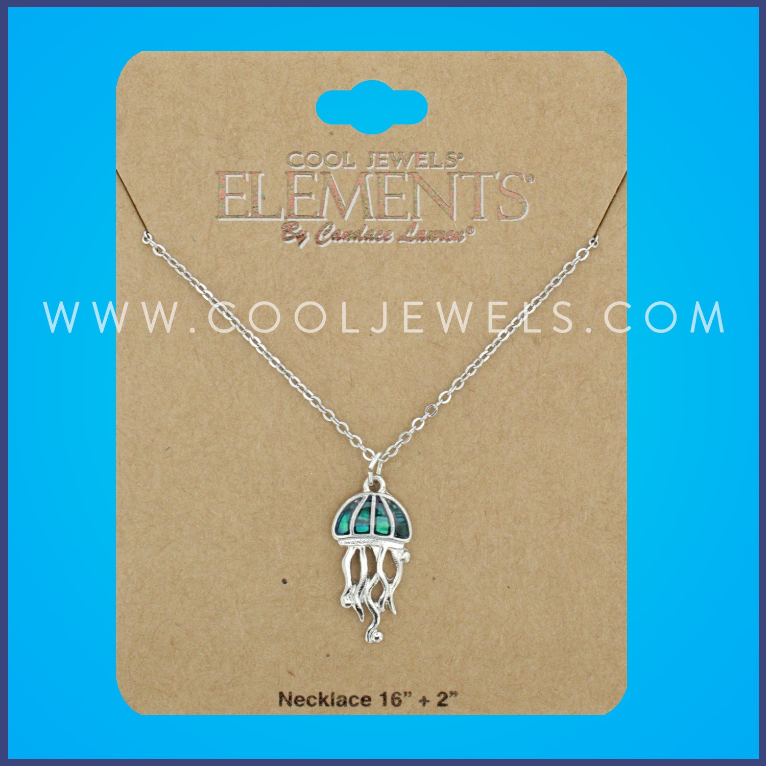 LINK CHAIN NECKLACE WITH PAUA SHELL JELLY FISH PENDANT - CARDED