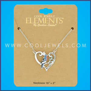 LINK CHAIN NECKLACE WITH HEART PENDANT WITH BIRD  - CARDED