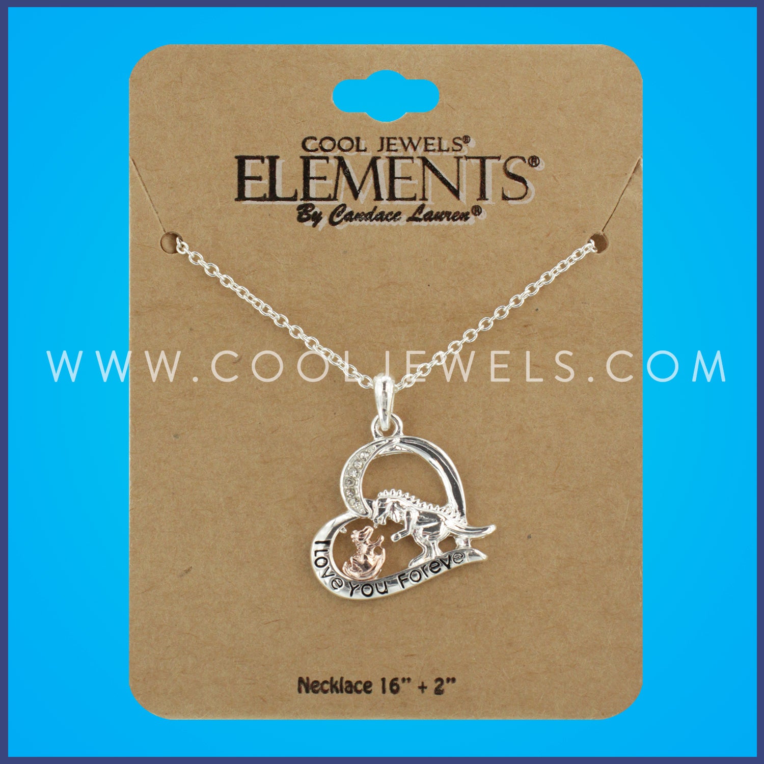 LINK CHAIN NECKLACE WITH MOM & BABY DINO INSIDE HEART PENDANT - CARDED
