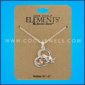 LINK CHAIN NECKLACE WITH MOM & BABY DINO INSIDE HEART PENDANT - CARDED