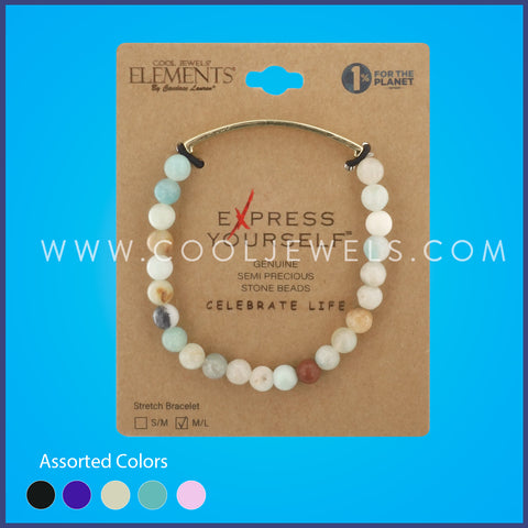 STRETCH BRACELET WITH STONE BEADS & EXPRESSION BAR "CELEBRATE LIFE" 