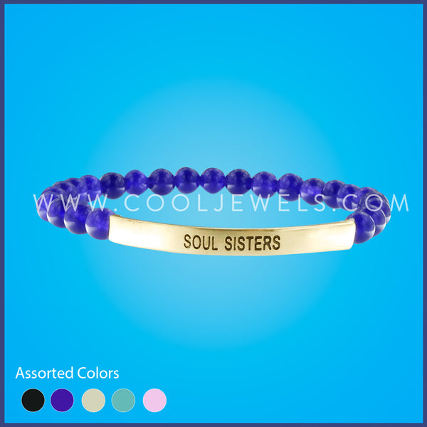 STRETCH BRACELET WITH STONE BEADS & EXPRESSION BAR "SOUL SISTERS"