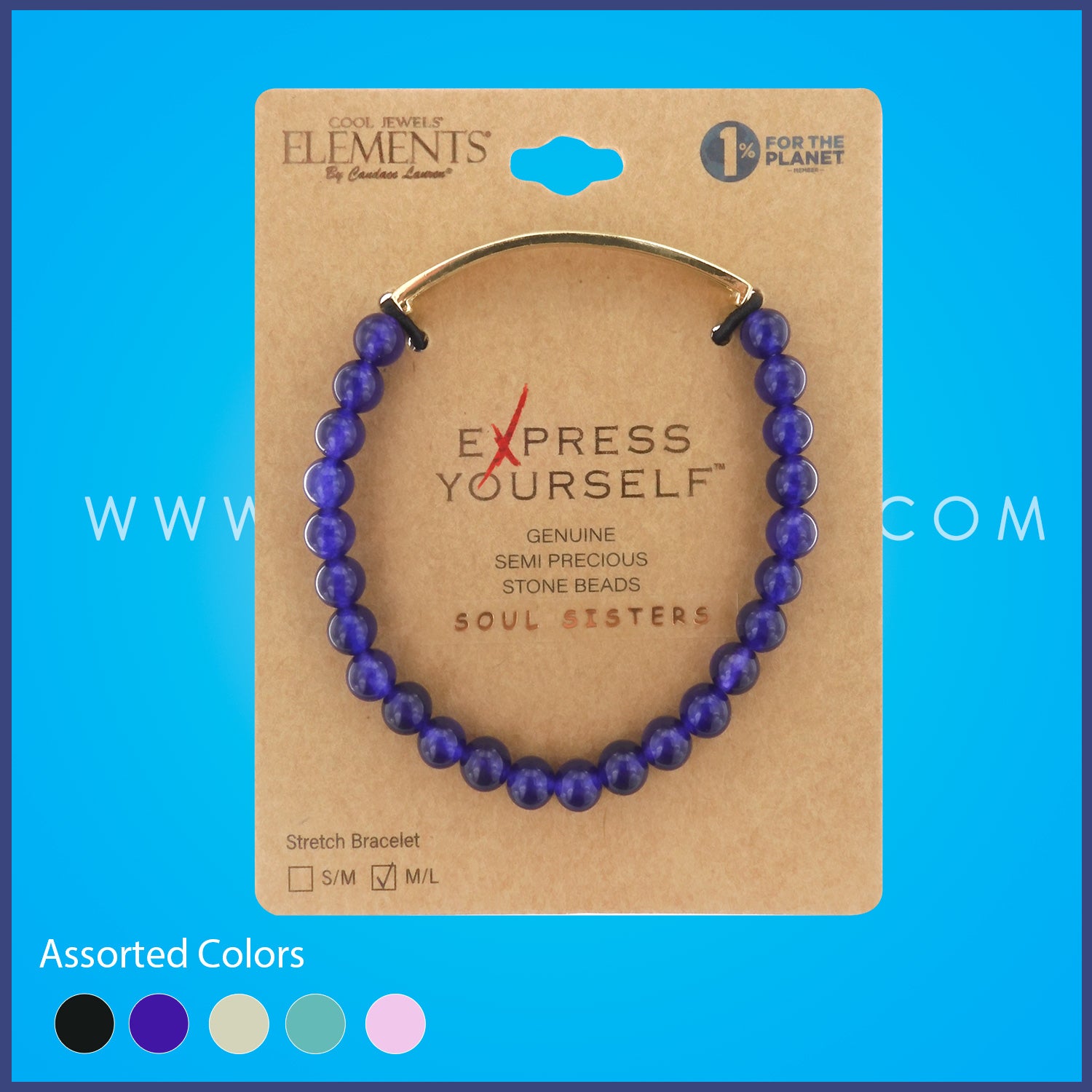 STRETCH BRACELET WITH STONE BEADS & EXPRESSION BAR "SOUL SISTERS"