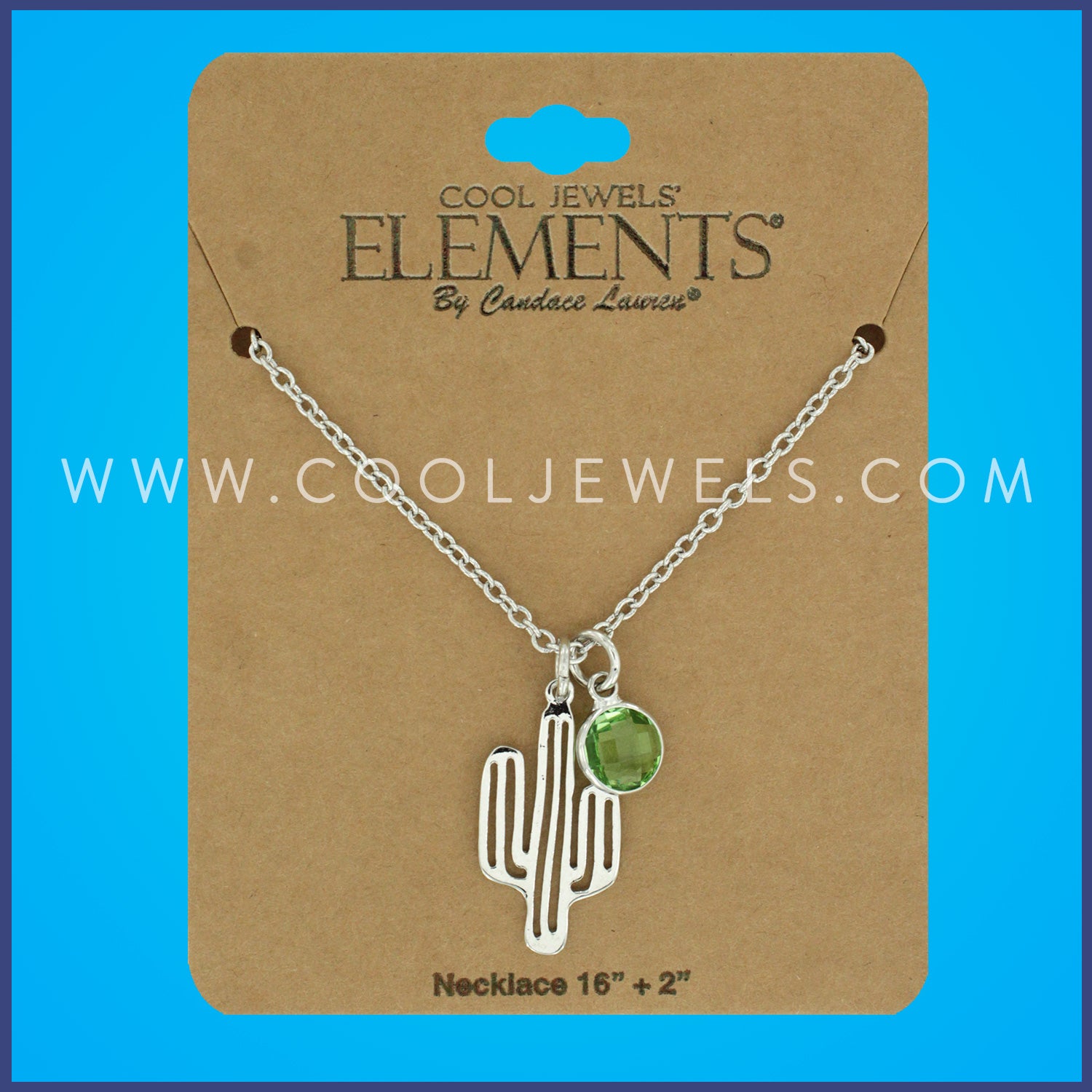 LINK CHAIN NECKLACE WITH CACTUS & GREEN STONE PENDANTS