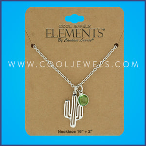 LINK CHAIN NECKLACE WITH CACTUS & GREEN STONE PENDANTS