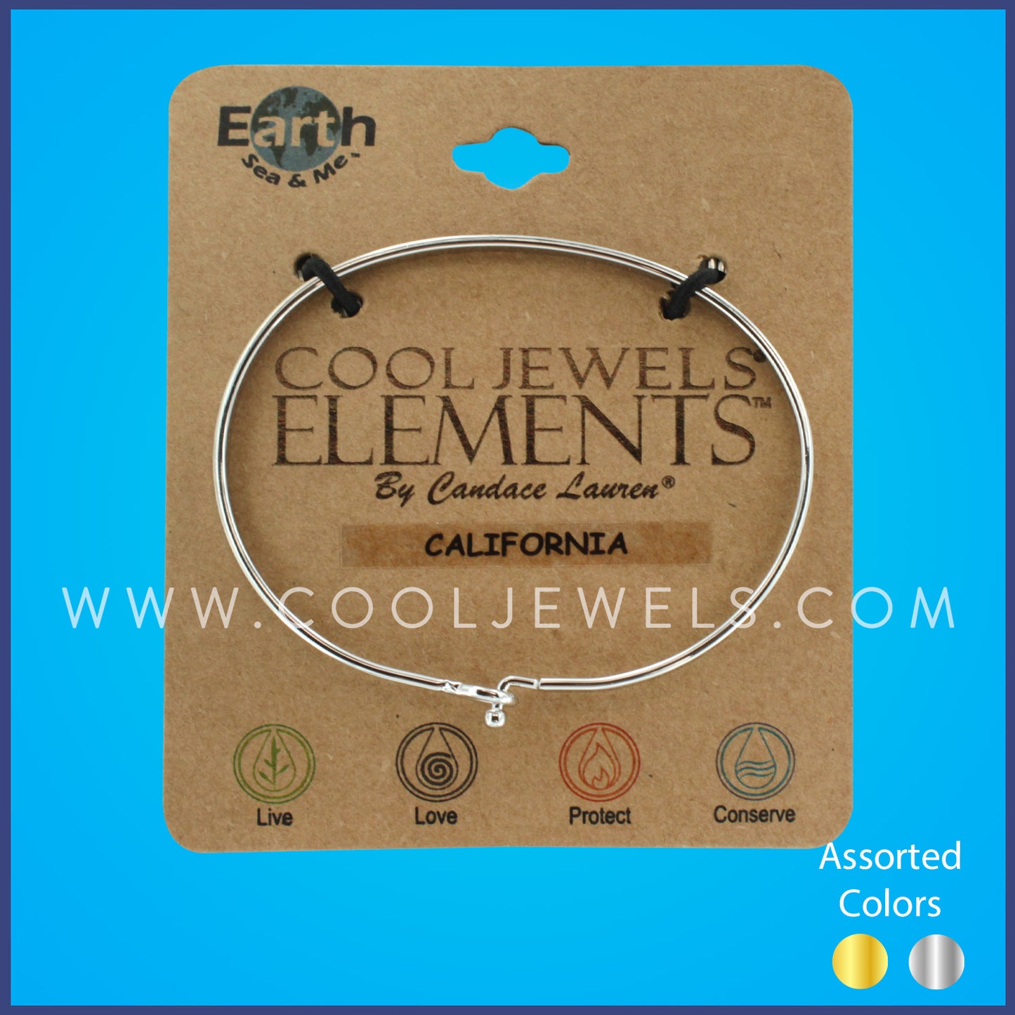 BANGLE BRACELET ENGRAVED WITH "CALIFORNIA"  CARDED