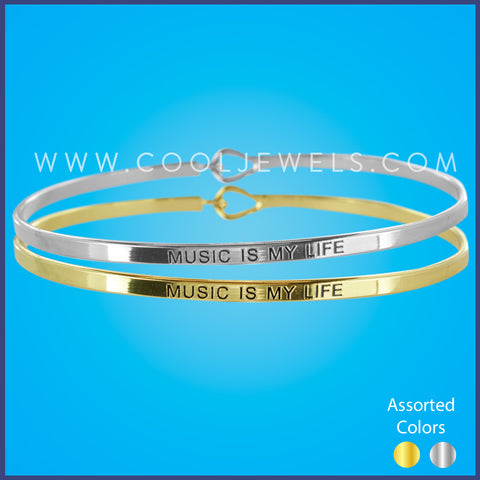 BANGLE BR ENGRAVED WITH "MUSIC IS MY LIFE" CARDED