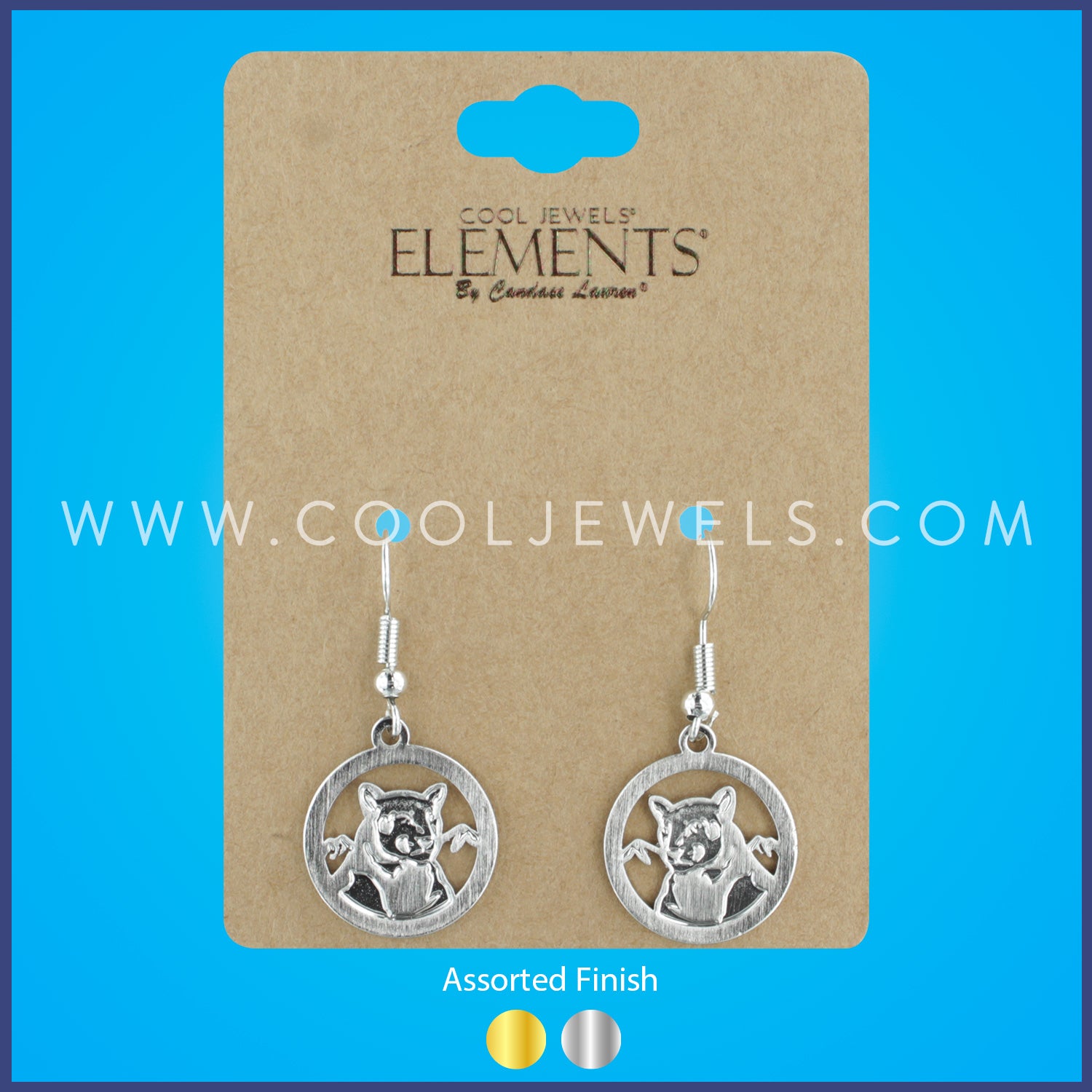 FISH HOOK EARRING WITH MOUNTAIN LION PENDANT ASSORTED - CARDED