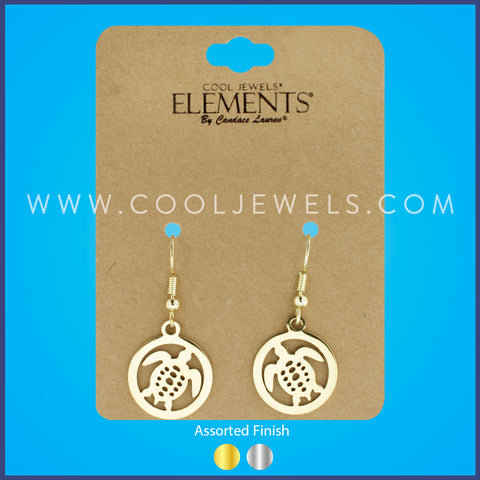 STAINLESS FISH HOOK EARRINGS WITH TURTLE PENDANT