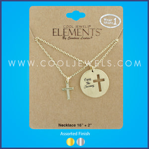 (SET OF 2) TWO LINK CHAIN NECKLACE  WITH DISC & CROSS