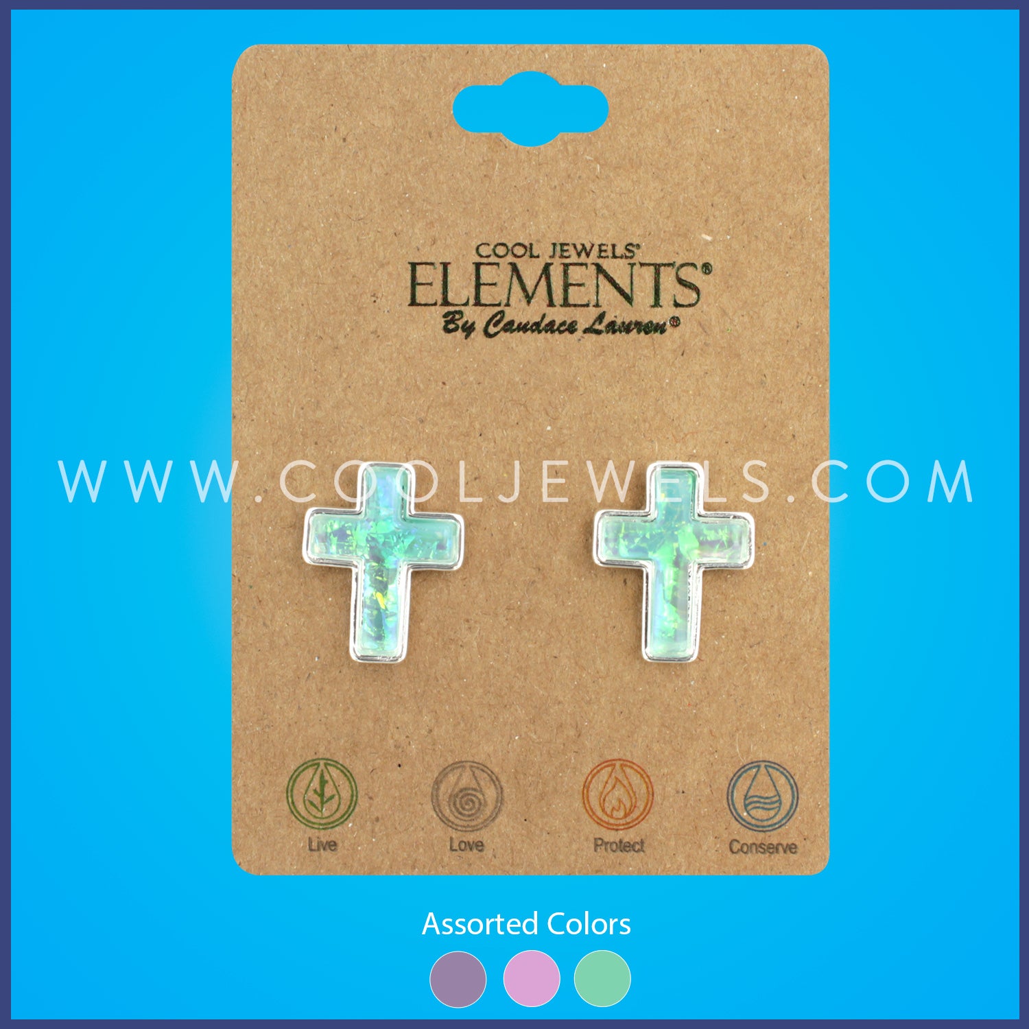 POST EARRING WITH RESIN CROSS - ASSORTED COLORS