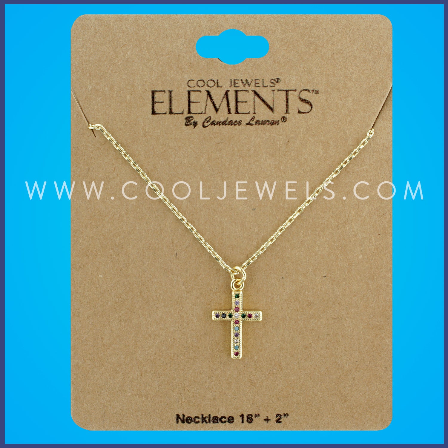 GOLD CHAIN NECKLACE WITH RHINESTONE CROSS - CARDED